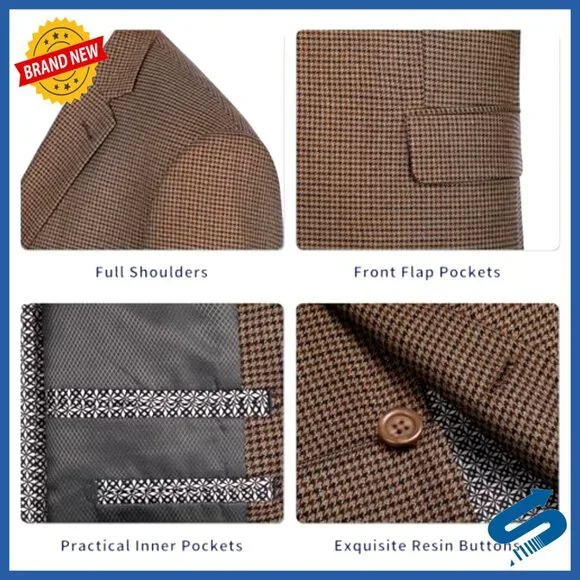 Men's Classic Fit Houndstooth Stretch Blazer Sport Coat Size 36-62